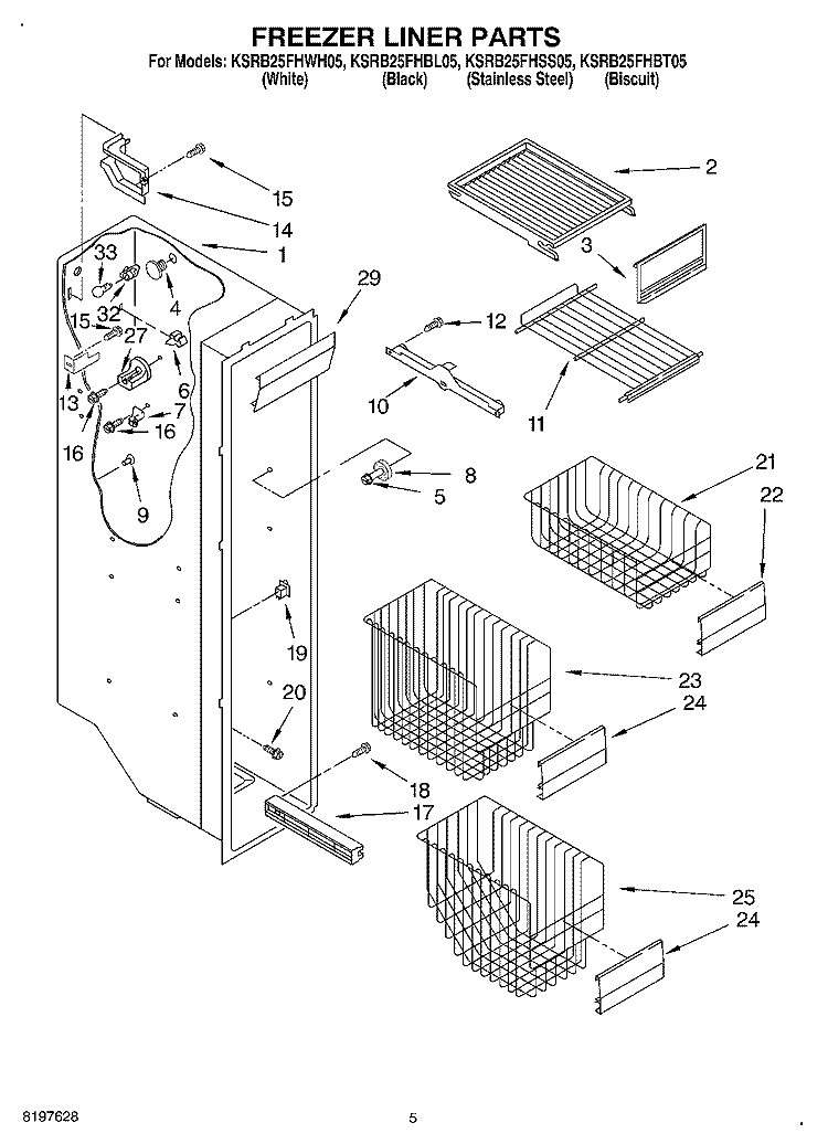 FREEZER LINER Diagram and Parts List for KSRB25FHBT05  KitchenAid Refrigerator