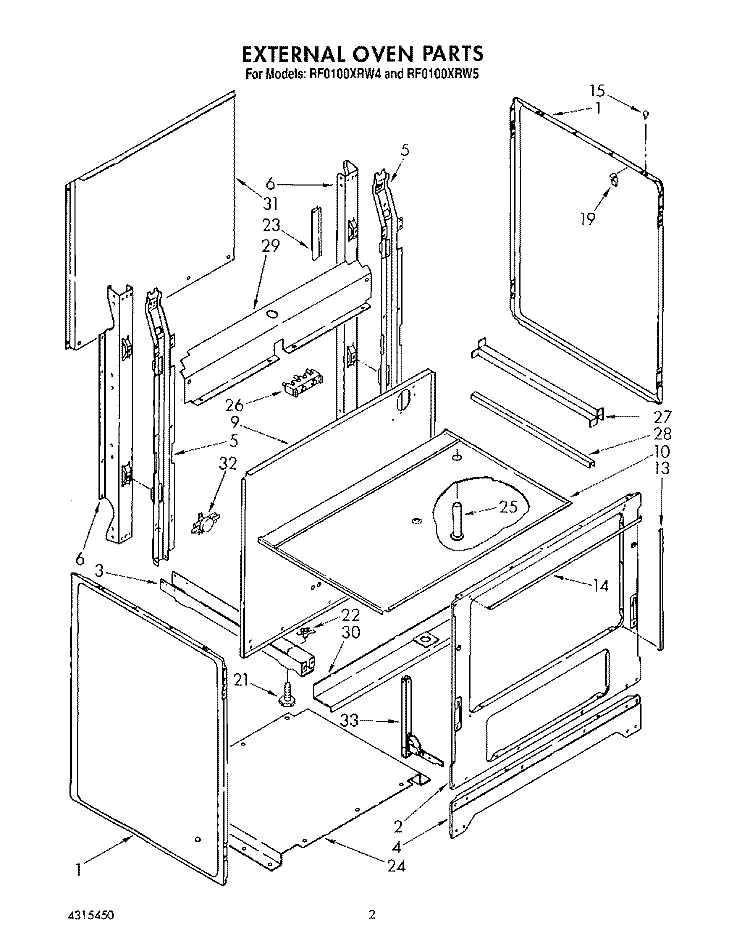 EXTERNAL OVEN, LIT/OPTIONAL Diagram and Parts List for RF0100XRW4  Whirlpool Range