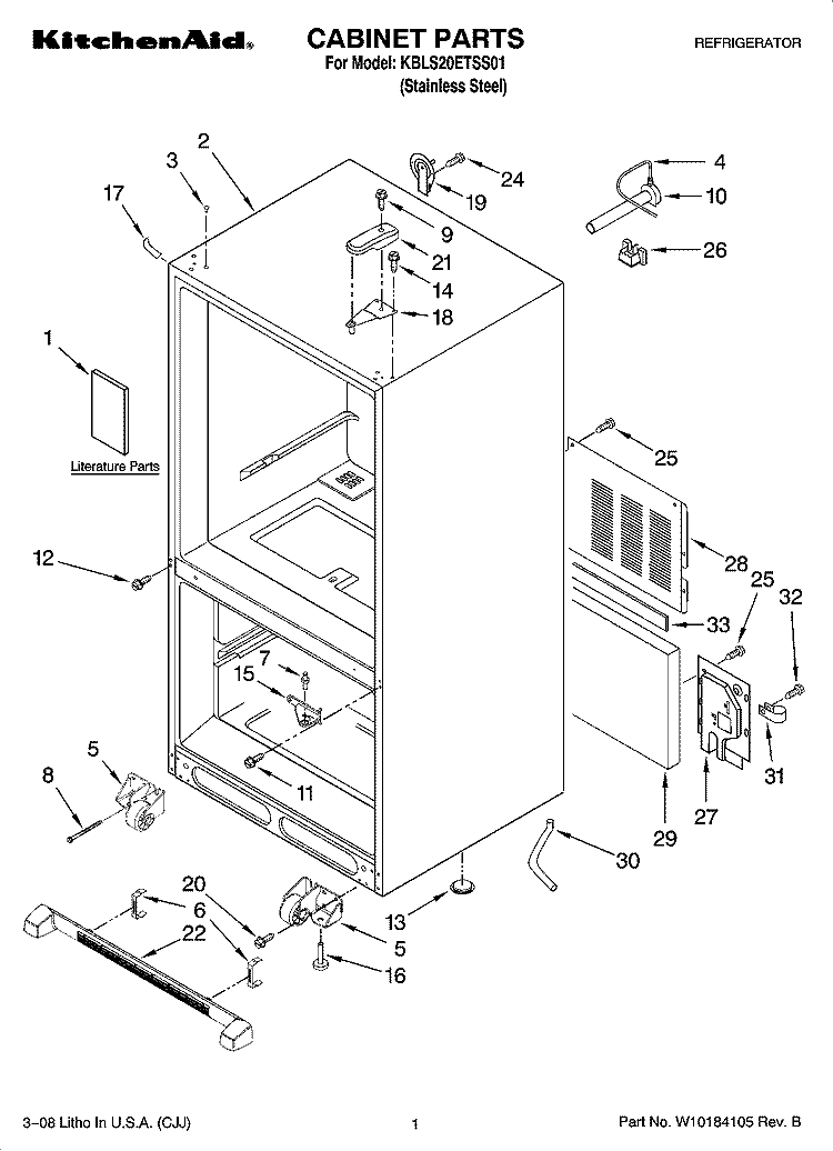 CABINET PARTS Diagram and Parts List for KBLS20ETSS01  KitchenAid Refrigerator