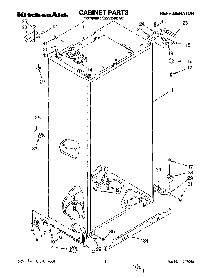 CABINET Diagram and Parts List for KSSS36DBW01  KitchenAid Refrigerator