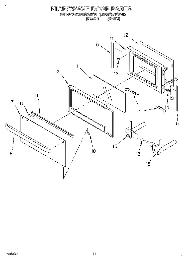 MICROWAVE DOOR, OPTIONAL Diagram and Parts List for KEMS378GWH0  KitchenAid Microwave Oven Combo