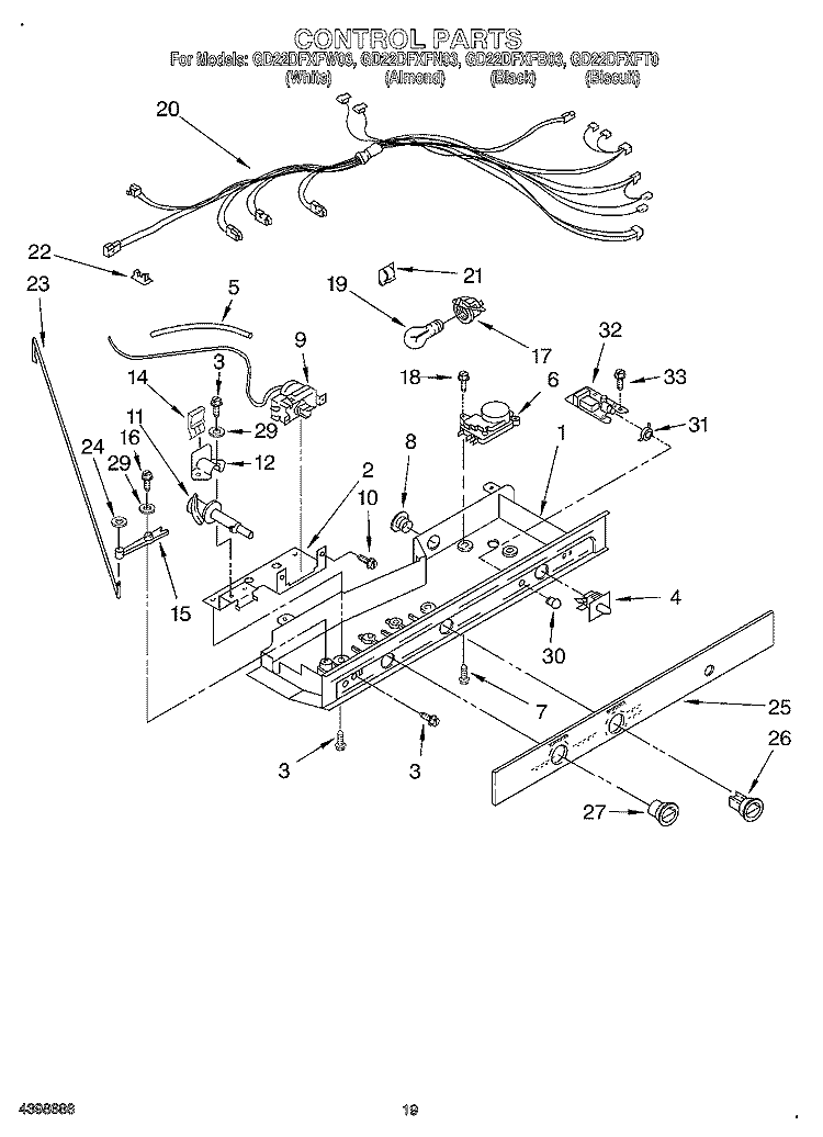 CONTROL Diagram and Parts List for GD22DFXFB03  Whirlpool Refrigerator