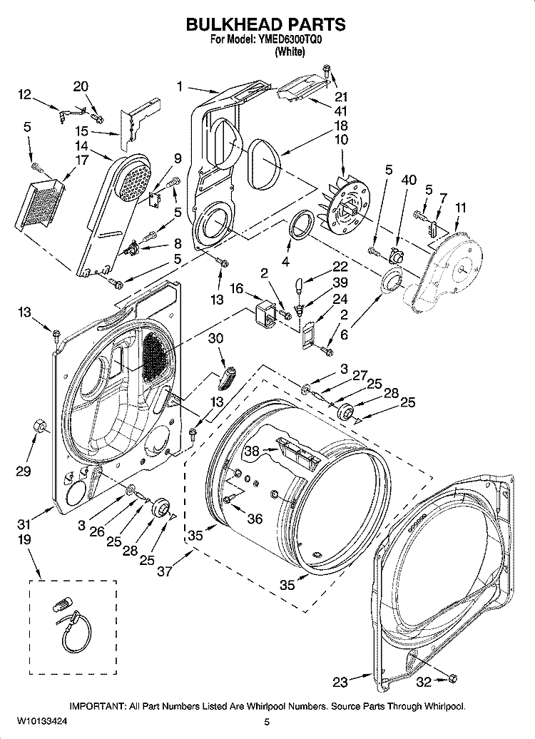 BULKHEAD PARTS, OPTIONAL PARTS (NOT INCLUDED) Diagram and Parts List for YMED6300TQ0  Maytag Dryer
