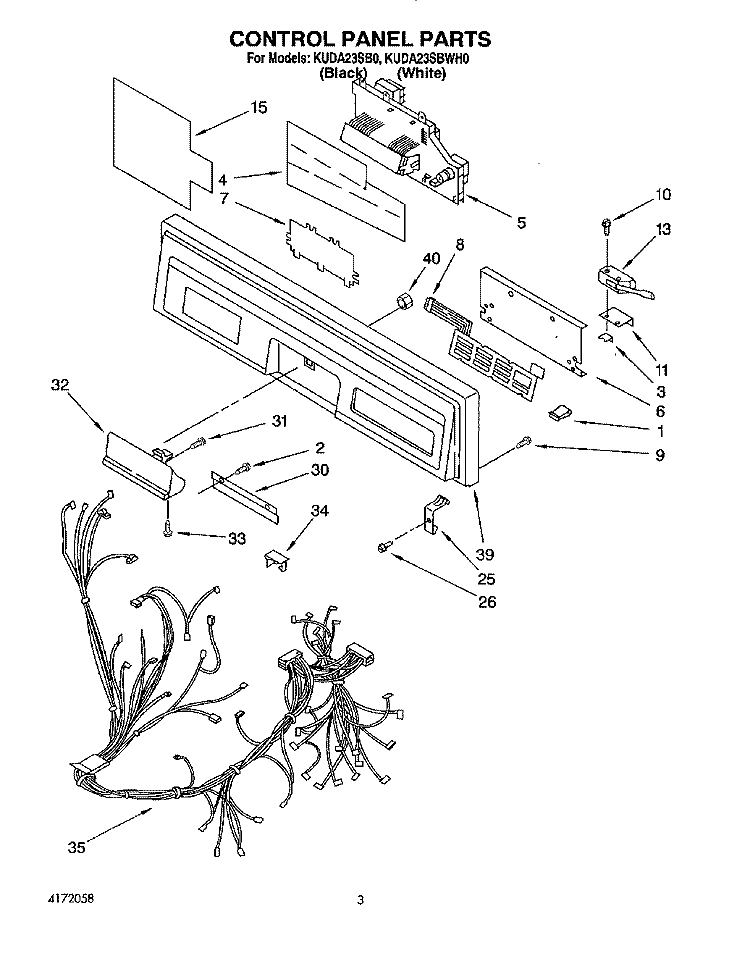 CONTROL PANEL, LIT/OPTIONAL Diagram and Parts List for KUDA23SB0  KitchenAid Dishwasher