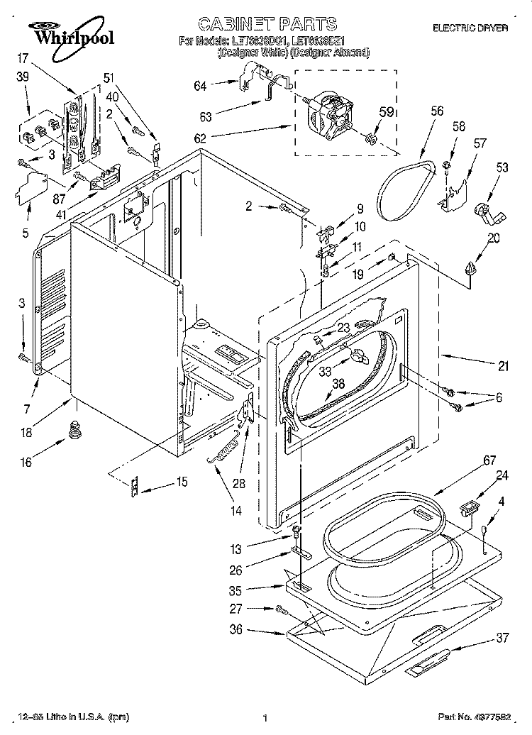 SECTION Diagram and Parts List for LET6638DQ1  Whirlpool Dryer