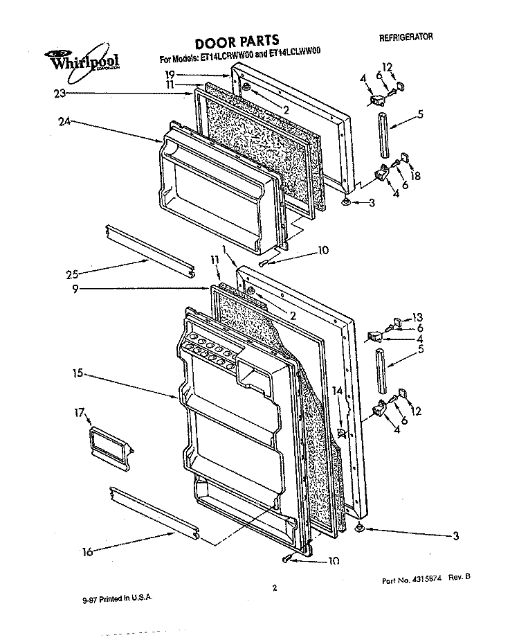DOOR Diagram and Parts List for ET14LCLWW00  Whirlpool Refrigerator
