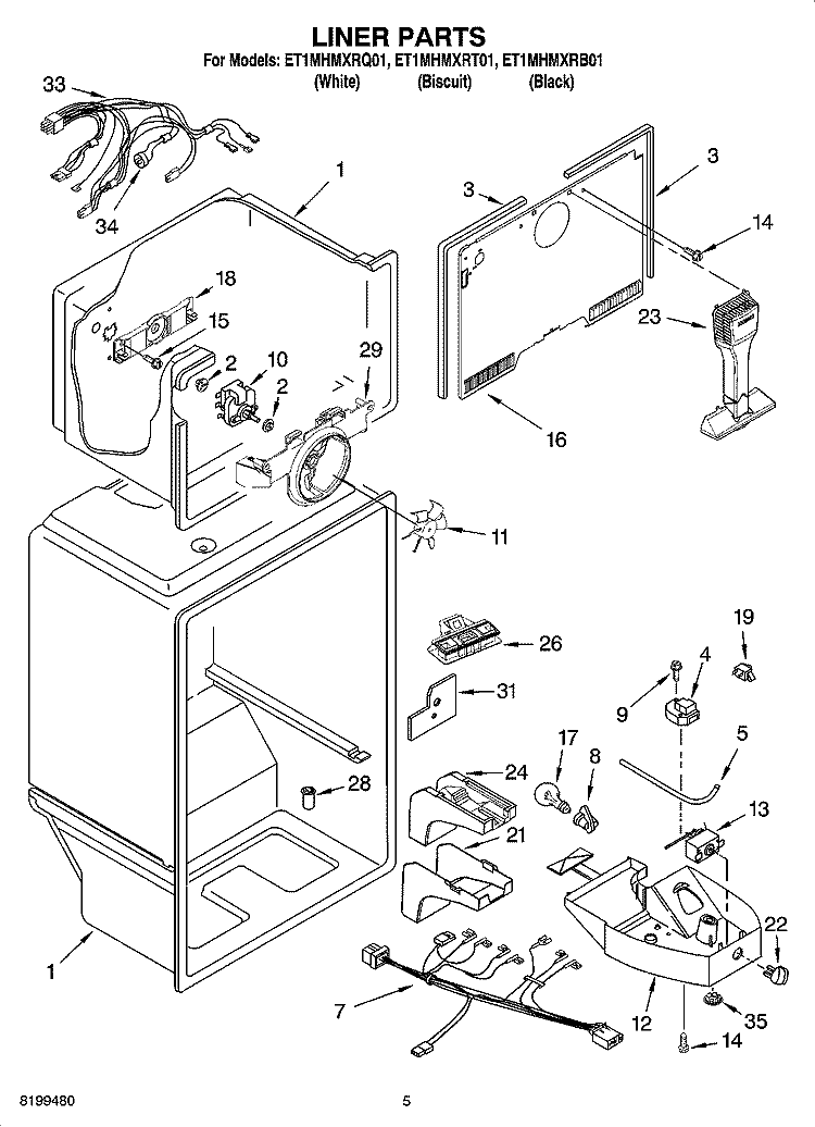 LINER PARTS Diagram and Parts List for ET1MHMXRB01  Whirlpool Refrigerator