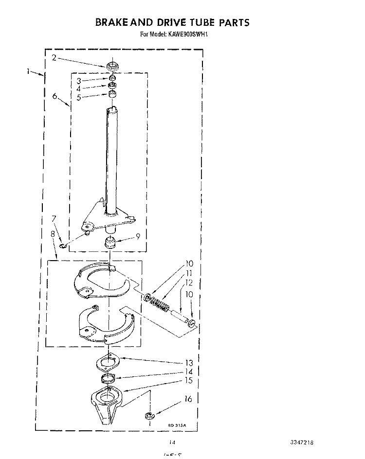 BRAKE AND DRIVE TUBE Diagram and Parts List for KAWE900SWH1  KitchenAid Washer