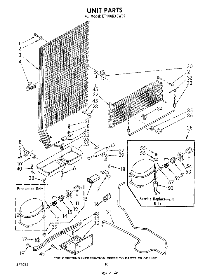 UNIT Diagram and Parts List for ET14AKXSW01  Whirlpool Refrigerator