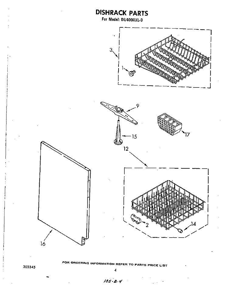 DISHRACK Diagram and Parts List for DU4000XL0  Whirlpool Dishwasher