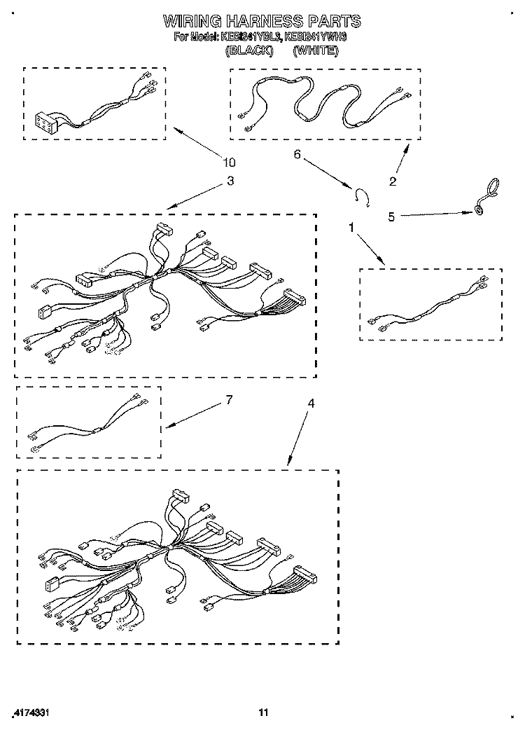 WIRING HARNESS Diagram and Parts List for KEBI241YWH3  KitchenAid Wall Oven