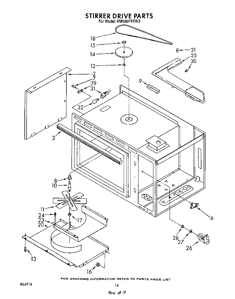STIRRER DRIVE Diagram and Parts List for RM996PXVN3  Whirlpool Microwave Oven Combo