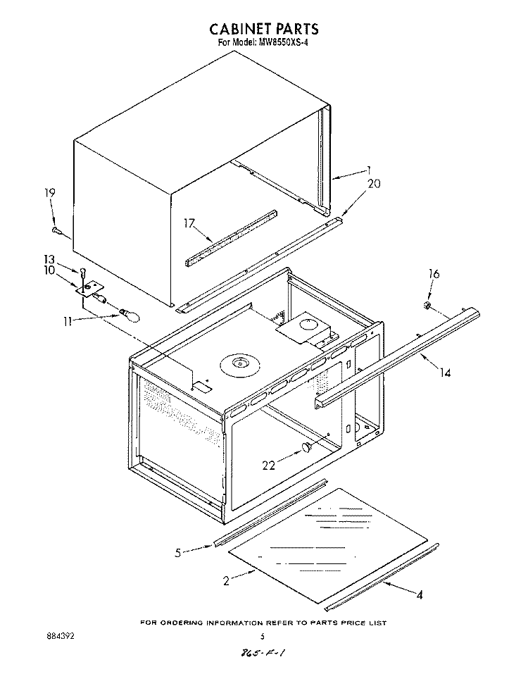 CABINET Diagram and Parts List for MW8550XS4  Whirlpool Microwave