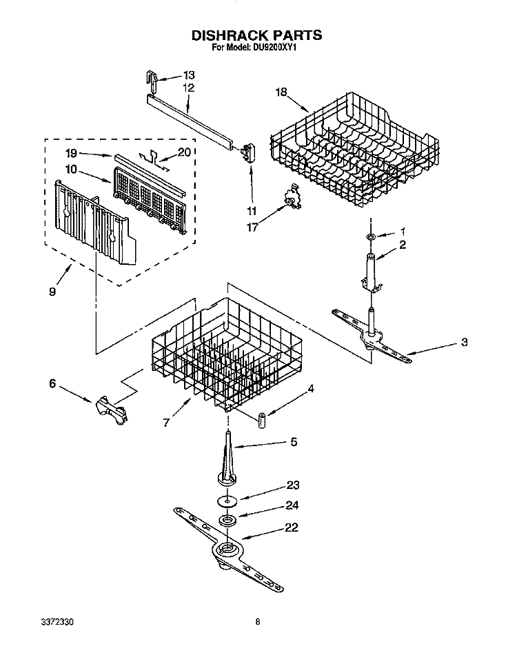 DISHRACK, LIT/OPTIONAL Diagram and Parts List for DU9200XY1  Whirlpool Dishwasher