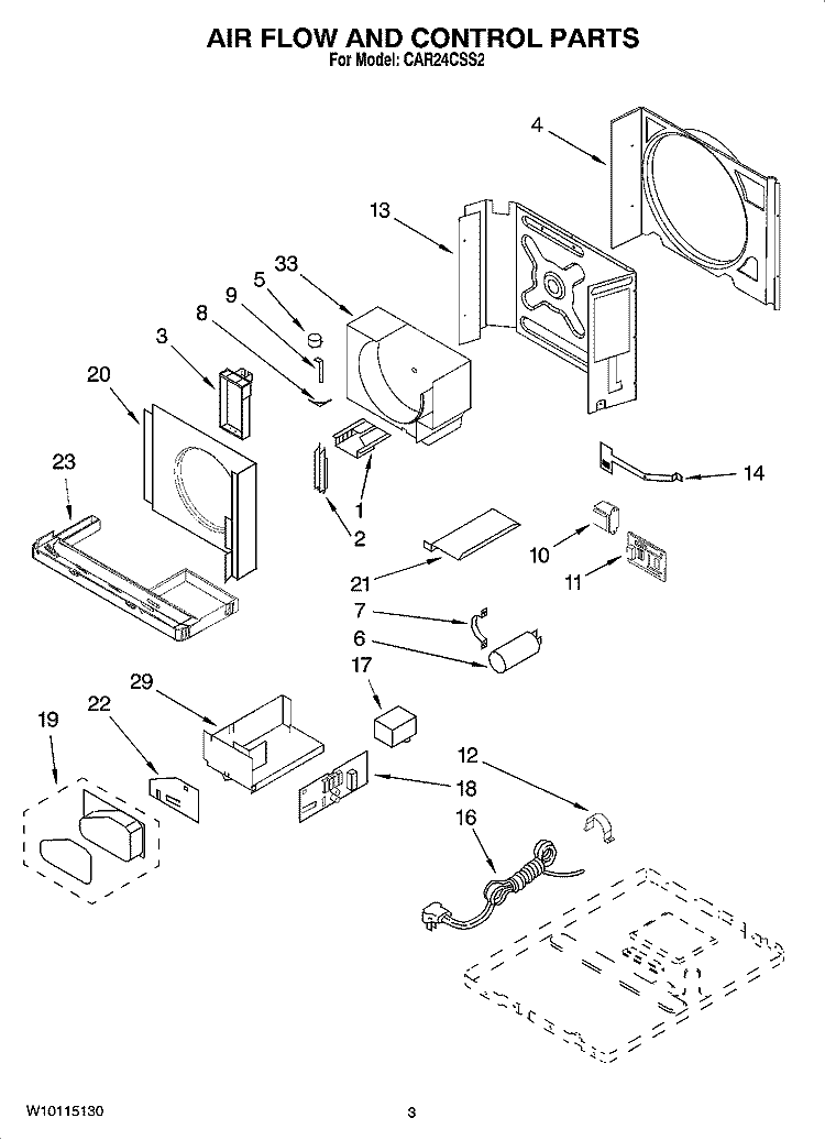 AIR FLOW AND CONTROL PARTS Diagram and Parts List for CAR24CSS2  Crosley Air Conditioner