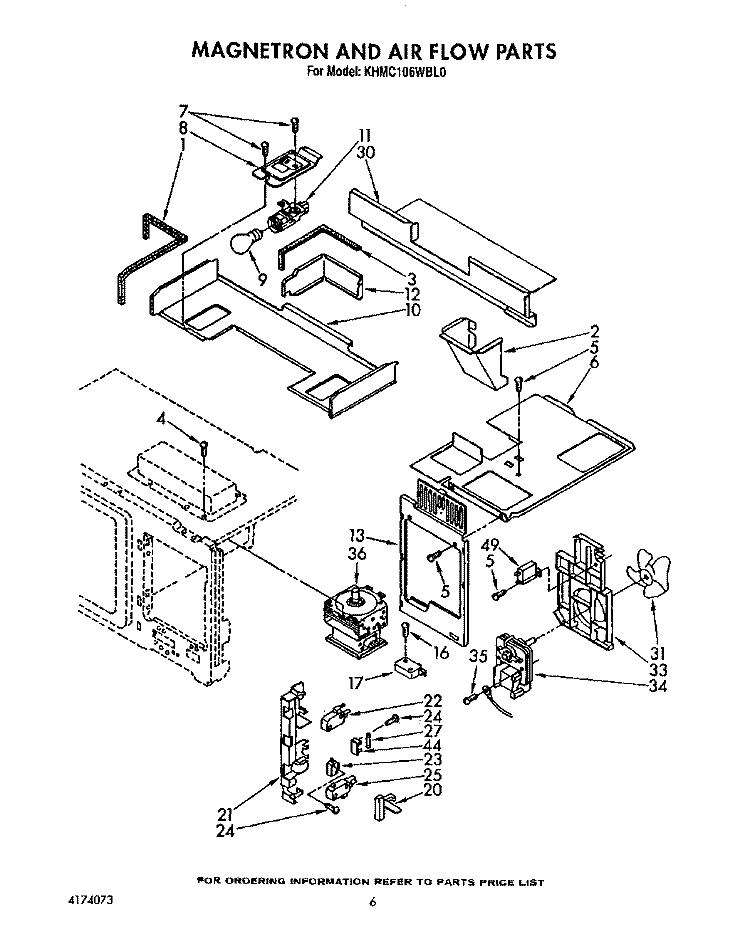 MAGNETRON AND AIR FLOW Diagram and Parts List for KHMC106WAL0  KitchenAid Microwave