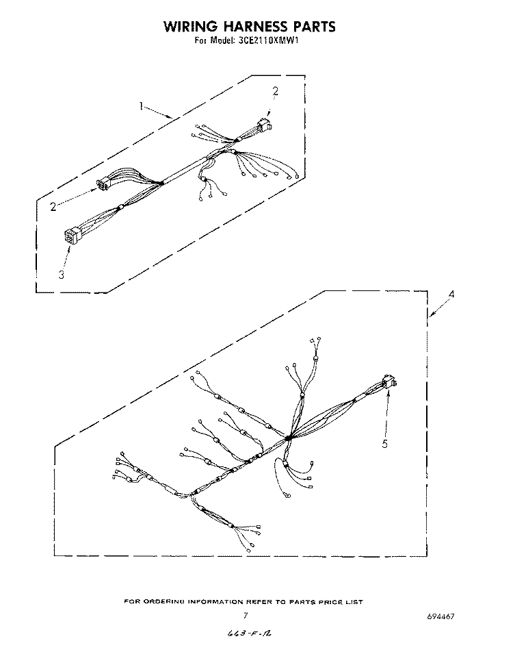 WIRING HARNESS Diagram and Parts List for 3CE2110XMW1  Whirlpool Dryer
