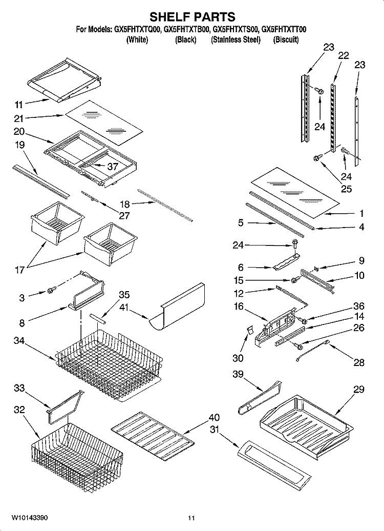SHELF PARTS Diagram and Parts List for GX5FHTXTQ00  Whirlpool Refrigerator