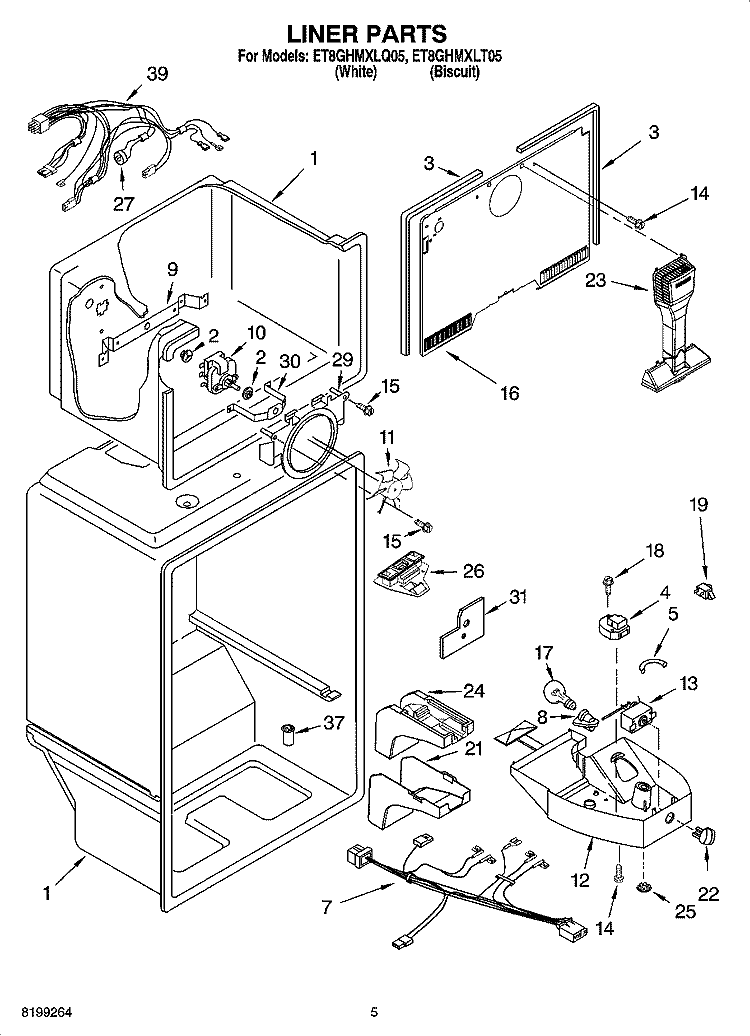 LINER PARTS Diagram and Parts List for ET8GHMXLT05  Whirlpool Refrigerator