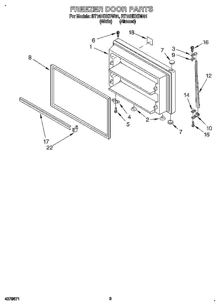 FREEZER DOOR Diagram and Parts List for RT18HDXDN01  Roper Refrigerator