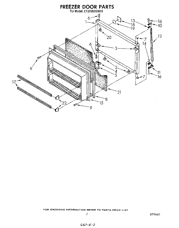 FREEZER DOOR Diagram and Parts List for ET20VKXSW00  Whirlpool Refrigerator