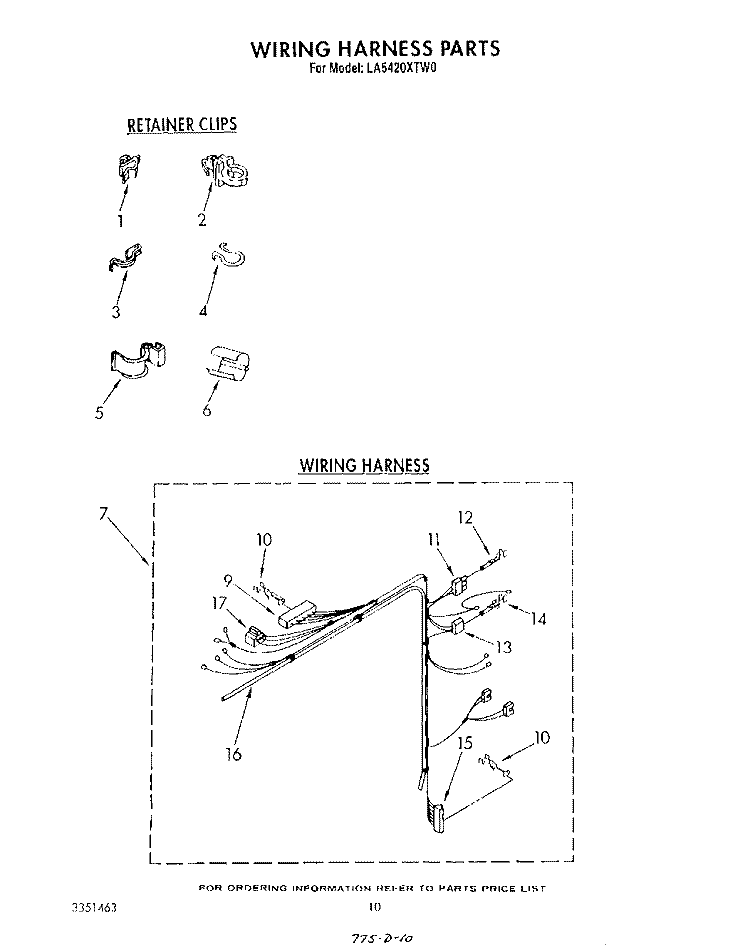 WIRING HARNESS Diagram and Parts List for LA5420XTW0  Whirlpool Washer