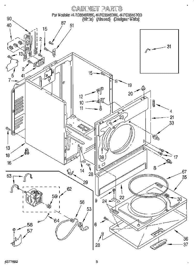 SECTION Diagram and Parts List for 4LEC6646DQ0  Whirlpool Dryer
