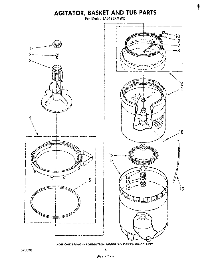 AGITATOR, BASKET, AND TUB Diagram and Parts List for LA5430XMW2  Whirlpool Washer
