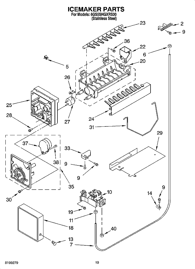 ICEMAKER PARTS, OPTIONAL PARTS Diagram and Parts List for 6GS5SHGXRS00  Whirlpool Refrigerator