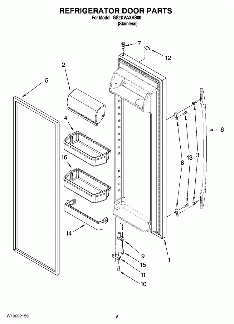 REFRIGERATOR DOOR PARTS Diagram and Parts List for GS2KVAXVS00  Whirlpool Refrigerator