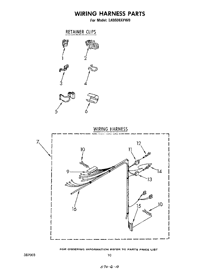 WIRING HARNESS Diagram and Parts List for LA5500XPW0  Whirlpool Washer