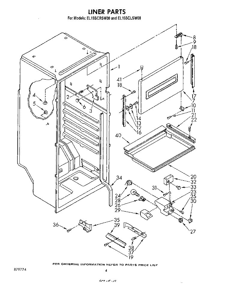 LINER , LIT/OPTIONAL Diagram and Parts List for EL15SCLSW00  Whirlpool Refrigerator