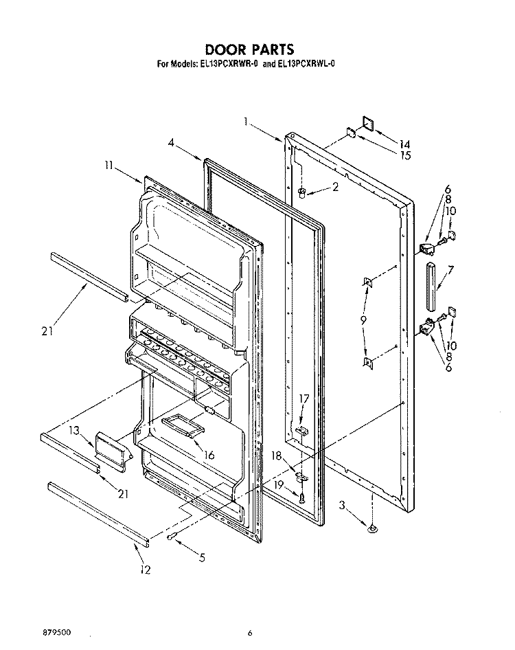 DOOR Diagram and Parts List for EL13PCXRWL0  Whirlpool Refrigerator