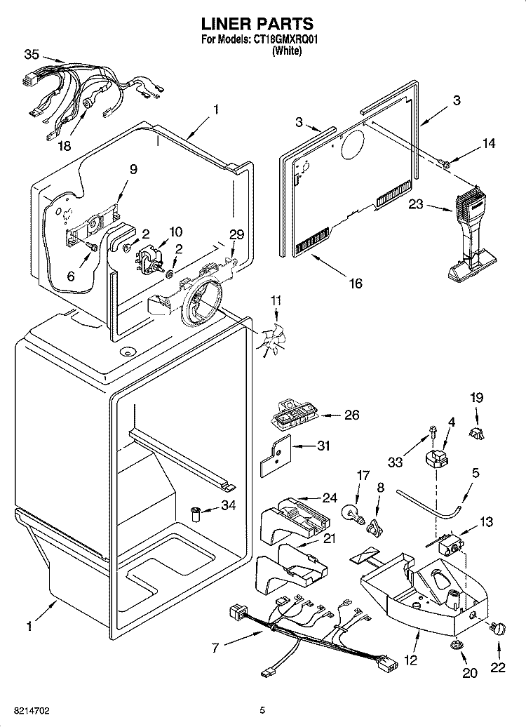 LINER PARTS Diagram and Parts List for CT18GMXRQ01  Crosley Refrigerator