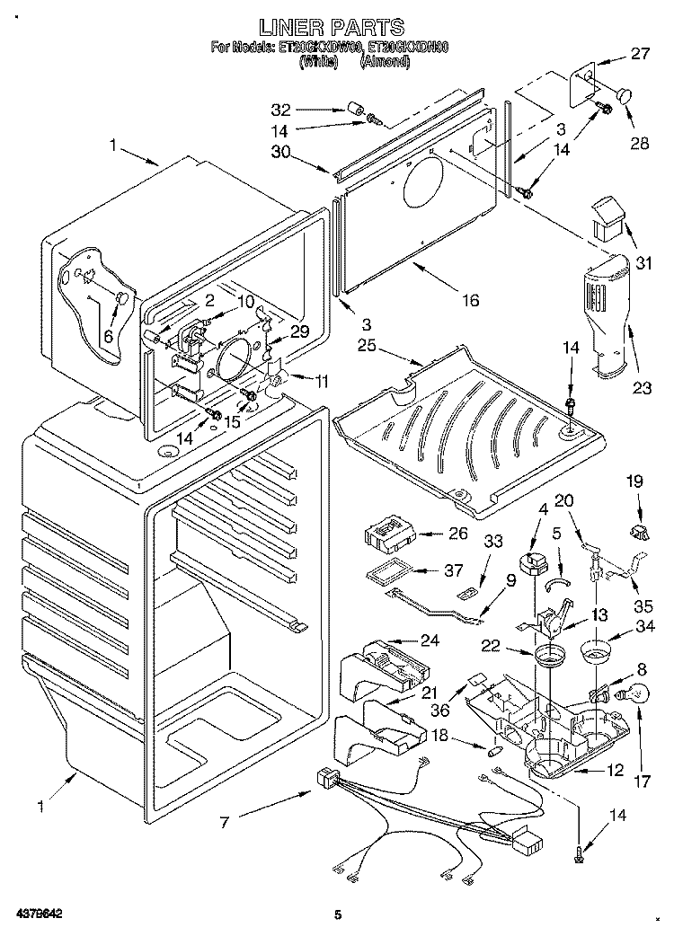 LINER Diagram and Parts List for ET20GKXDN00  Whirlpool Refrigerator