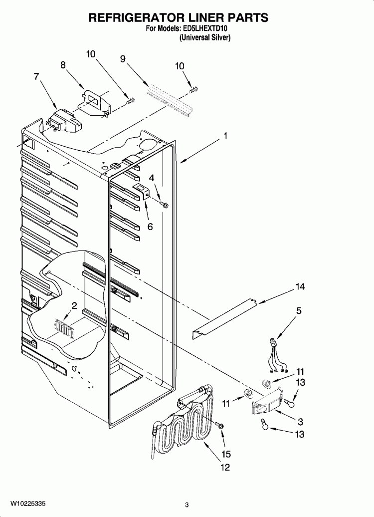 REFRIGERATOR LINER PARTS Diagram and Parts List for ED5LHEXTD10  Whirlpool Refrigerator