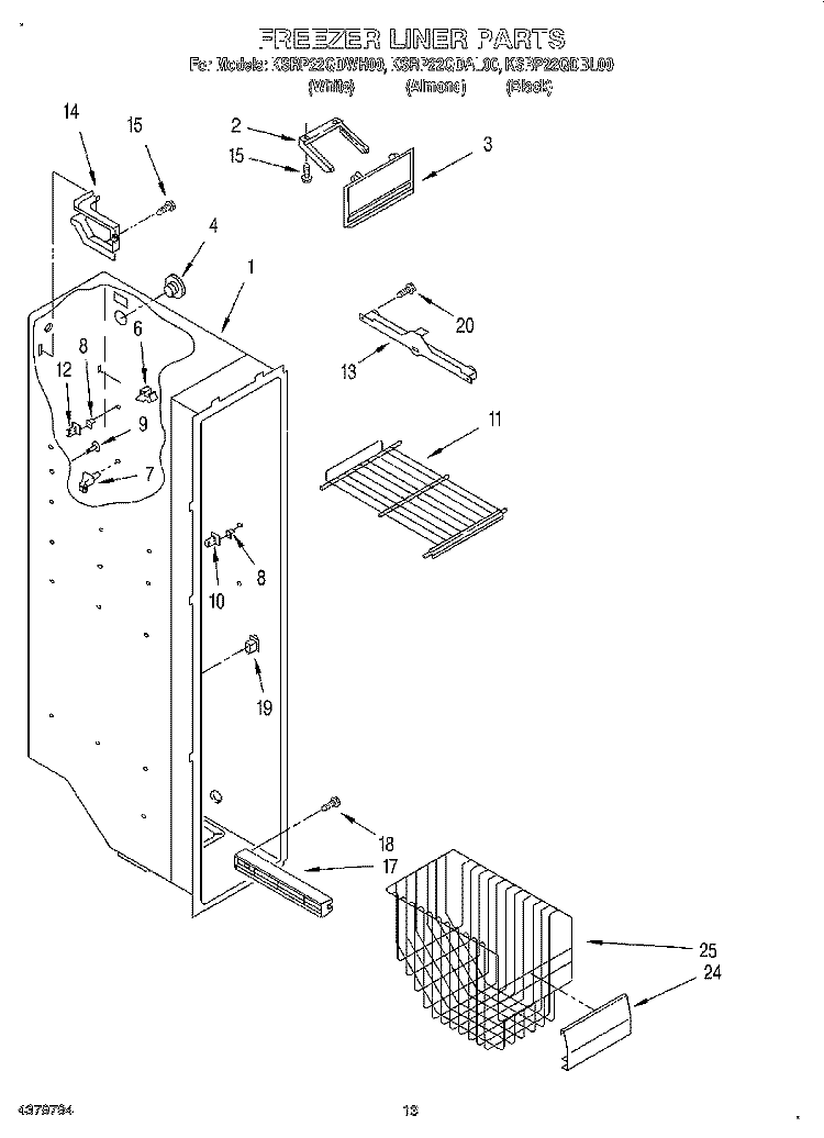 FREEZER LINER Diagram and Parts List for KSRP22QDBL00  KitchenAid Refrigerator