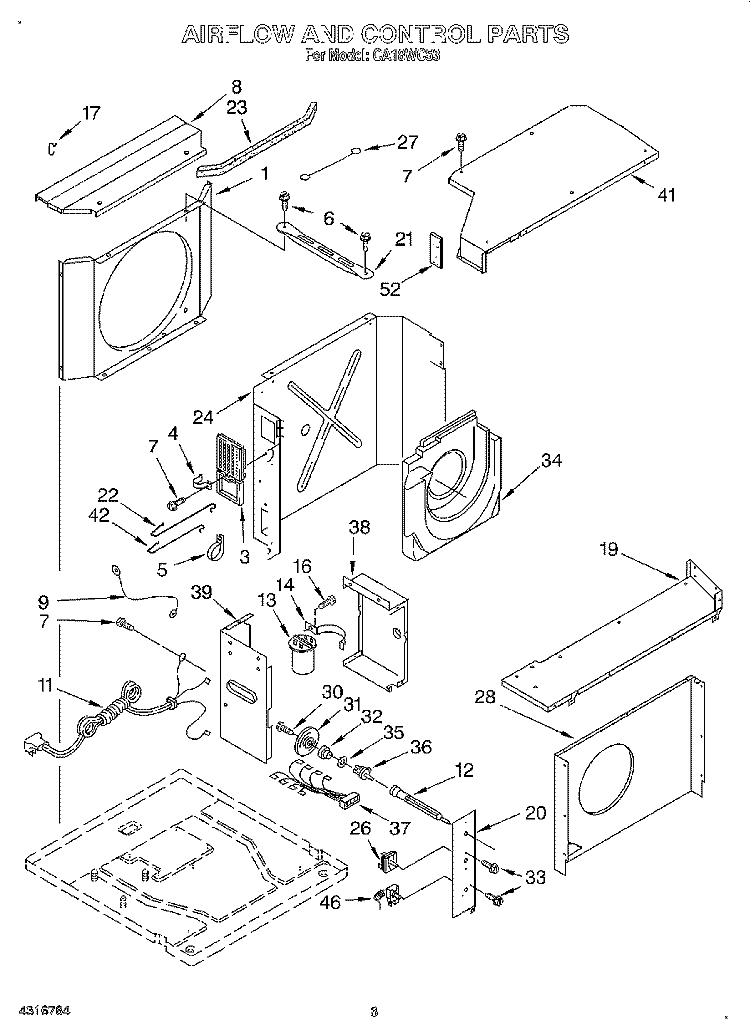 AIRFLOW AND CONTROL Diagram and Parts List for CA18WC53  Crosley Air Conditioner