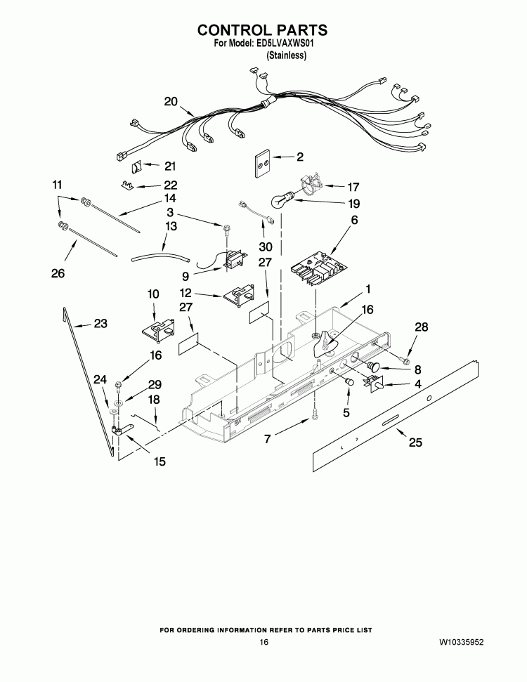 CONTROL PARTS Diagram and Parts List for ED5LVAXWS01  Whirlpool Refrigerator