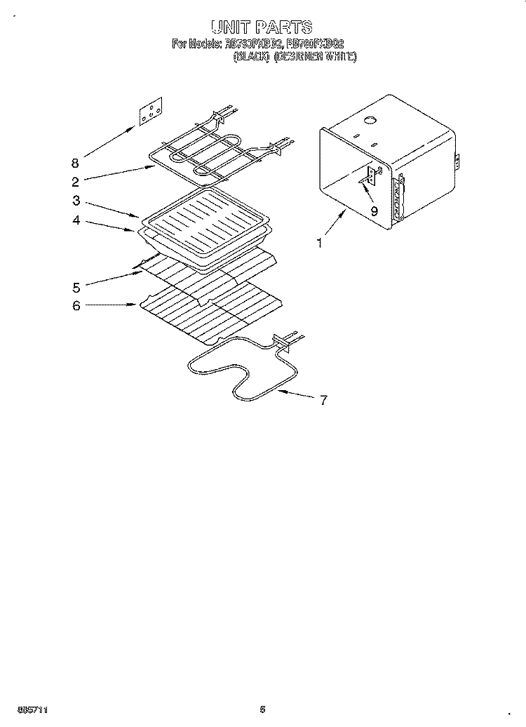 UNIT Diagram and Parts List for RB760PXBQ2  Whirlpool Wall Oven