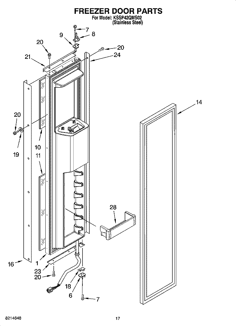 FREEZER DOOR PARTS Diagram and Parts List for KSSP42QMS02  KitchenAid Refrigerator