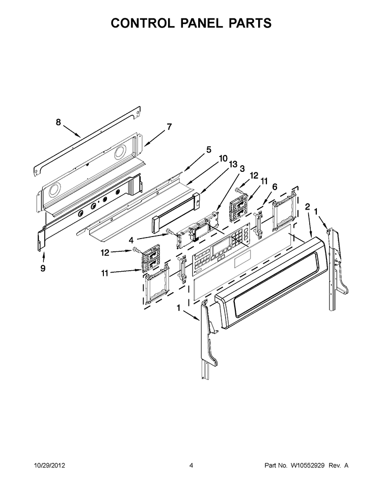 CONTROL PANEL PARTS Diagram and Parts List for KERS507XSS02  KitchenAid Range