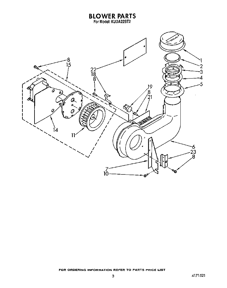 BLOWER Diagram and Parts List for KUDA22ST2  KitchenAid Dishwasher