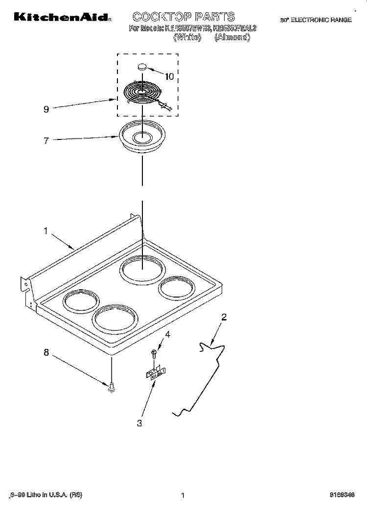 COOKTOP Diagram and Parts List for KERS507EAL3  KitchenAid Range