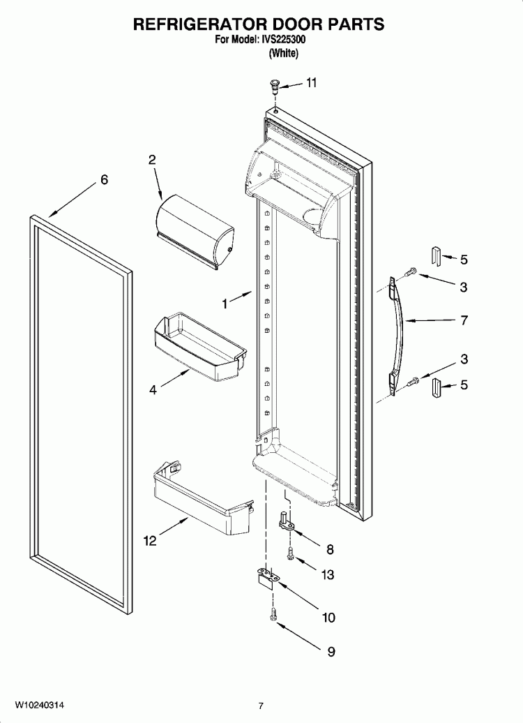 REFRIGERATOR DOOR PARTS Diagram and Parts List for IVS225300  Inglis Refrigerator