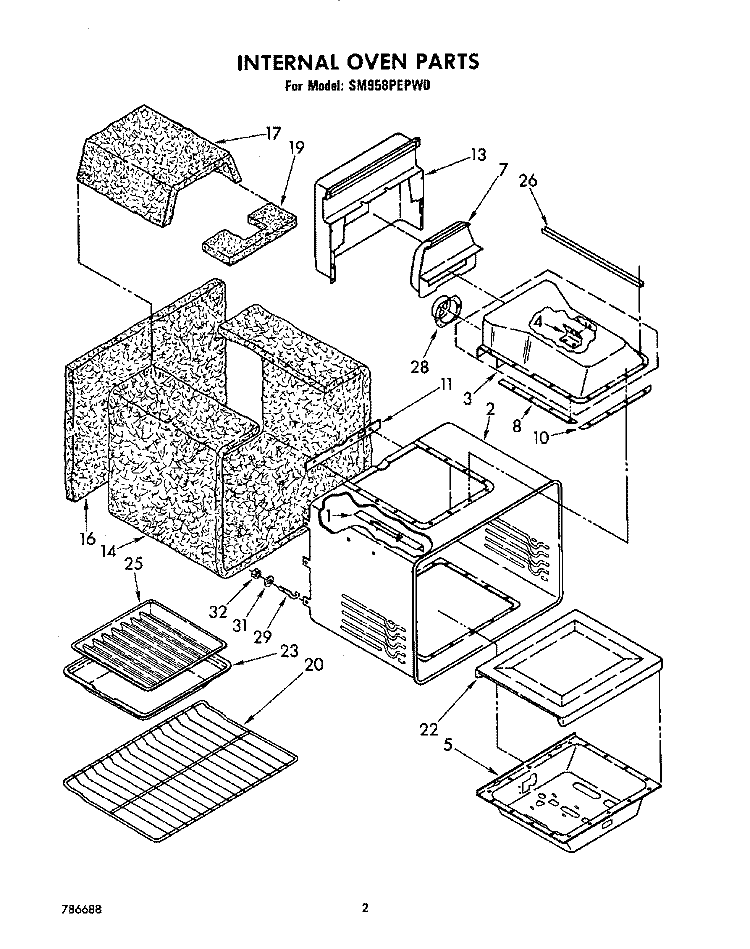 INTERNAL OVEN Diagram and Parts List for SM958PEPW0  Whirlpool Range