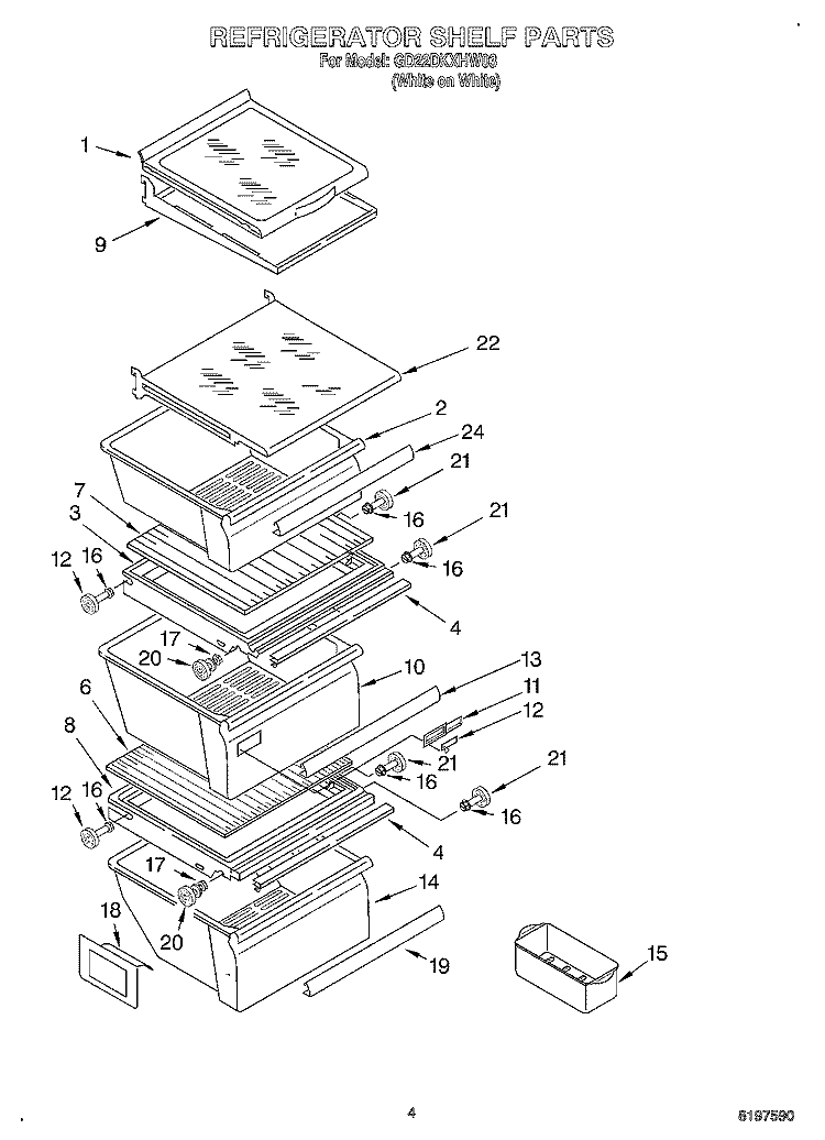 REFRIGERATOR SHELF Diagram and Parts List for GD22DKXHW03  Whirlpool Refrigerator