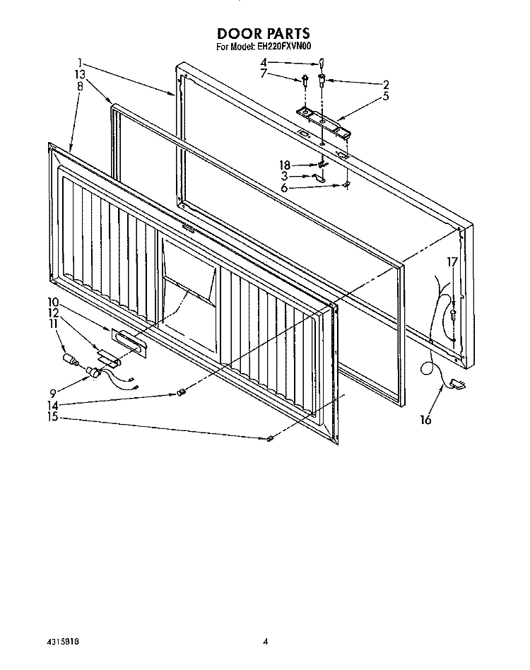 SECTION Diagram and Parts List for EH220FXVN00  Whirlpool Freezer