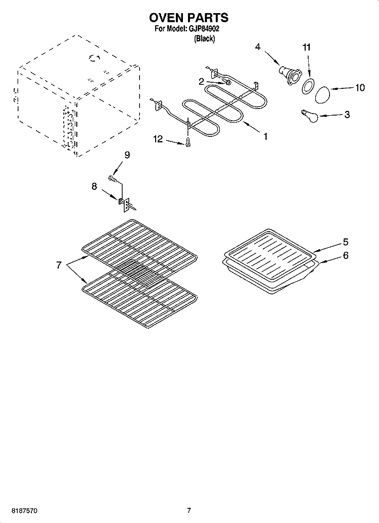 OVEN PARTS Diagram and Parts List for GJP84902  Whirlpool Range