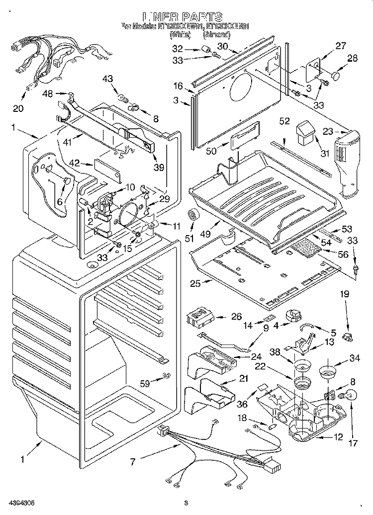 LINER Diagram and Parts List for ET19DKXEN01  Whirlpool Refrigerator